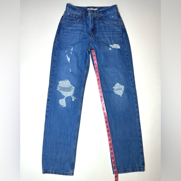 Levis Women’s Low Pro Straight Leg Distressed Blue Jeans Size- 24 - Picture 6 of 10